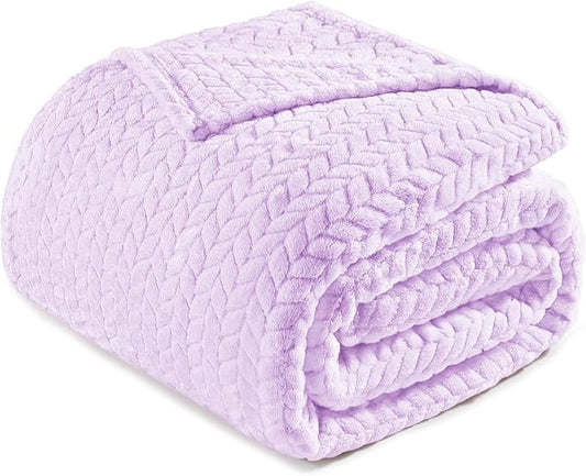 Exclusivo Mezcla Fleece King Size Blanket for Bed, 90x104 Inches Soft Cozy Jacquard Flannel Blankets, Lightweight Fuzzy Plush Warm for Women, Lilac Purple