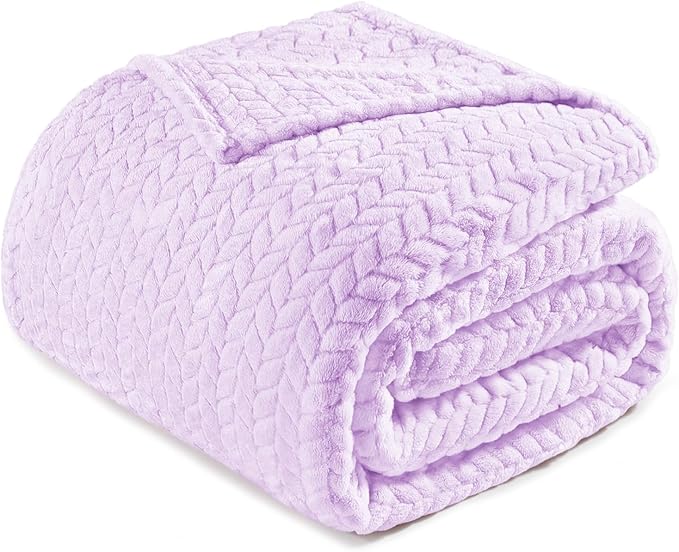 Exclusivo Mezcla Fleece Twin Size Blanket for Bed, 90x66 Inches Soft Cozy Jacquard Flannel Blankets, Lightweight Fuzzy Plush Warm for Women, Lilac Purple