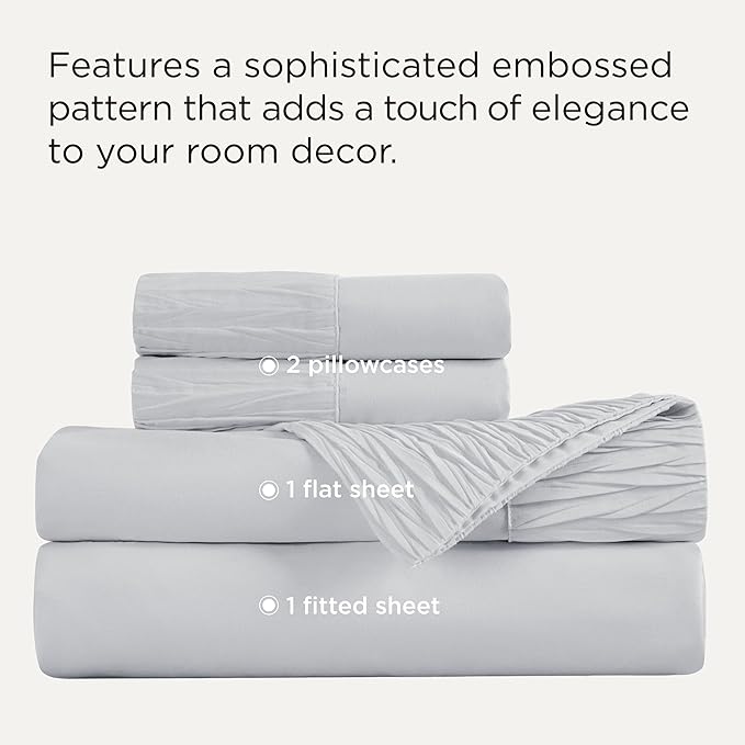 Bedsure King Size Sheets Set - 4 Pieces Soft King Sheets - Breathable & Cooling - Hotel Luxury - Easy Care Polyester Microfiber Bedding for Women, Men, Light Grey