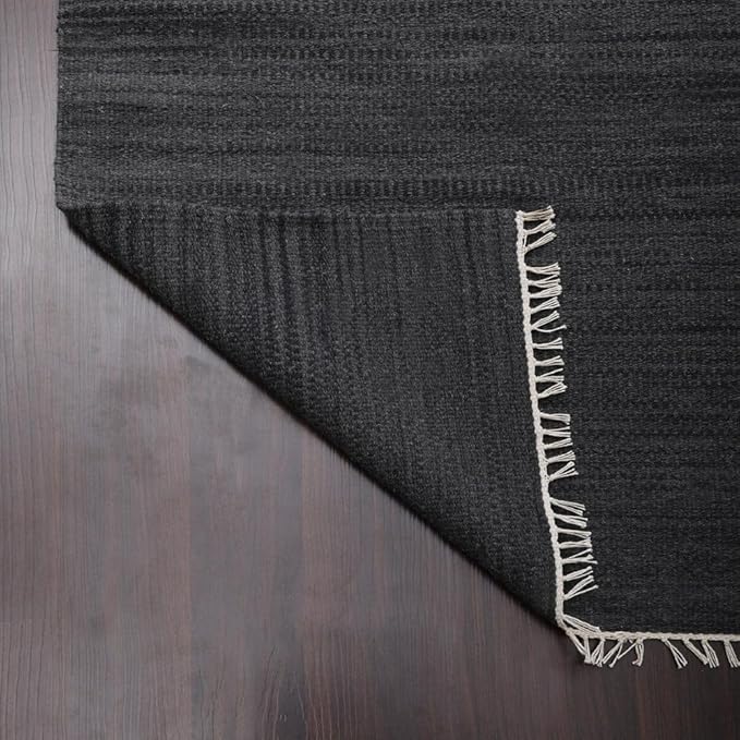 Rugsotic Carpets Hand Woven Flat Weave Kilim Wool 3'x5' Area Rug Solid Charcoal D00111