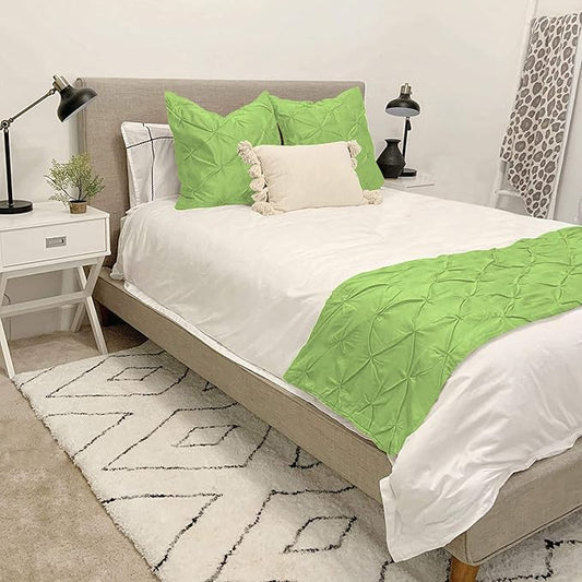 Bed Runner Set - 100% Pure Cotton 800 Thread Count - Luxury 1 Pinch Pleated Bed Runner and 2 Pillow Cover - 3 Piece Pinch Pleated Bed Runner Set King, Sage