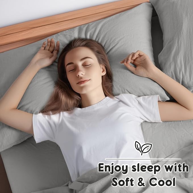 SONORO KATE 100% French Pure Linen Sheets, Breathable and Durable Linen Full Size Sheets, Anti-Tear Linen Bed Sheets, Machine Washable, 16 Inch Deep Pocket - 4 Piece (Grey, Full)