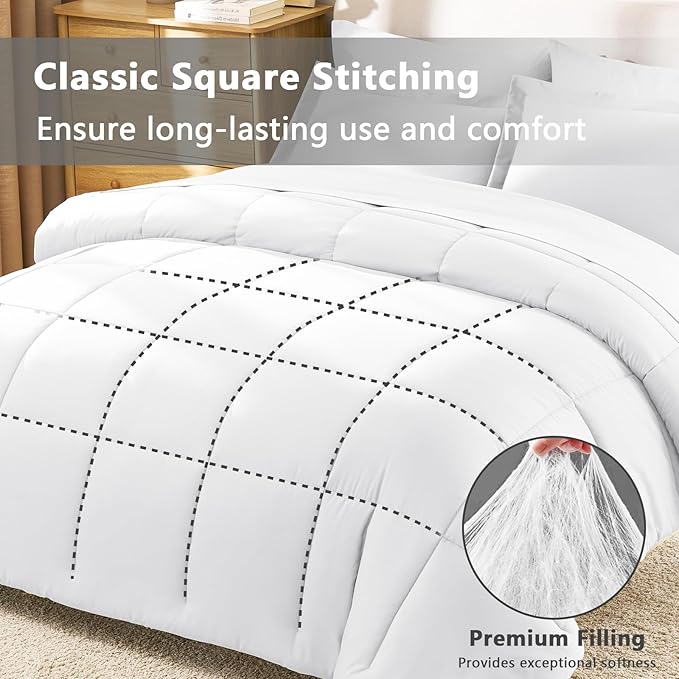CozyLux Queen Comforter Set White - 7 Pieces Bed in a Bag Queen, All Season Breathable Bedding Sets, Oeko-Tex Certified Bed Set with Down Alternative Comforter, Sheets, Pillowcases & Pillow Shams