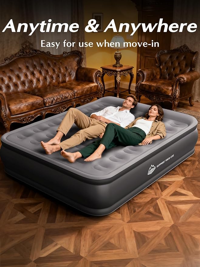 Queen Air Mattress with Built in Pump, 18" Upgraded One-Touch Inflatable Airbed for Home, Camping Guests, Portable Blow Up Mattress, 770lbs Capacity