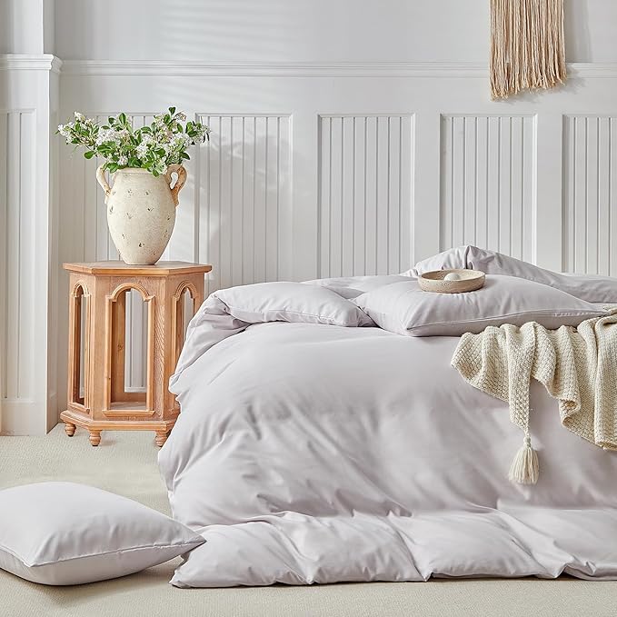 Lekesky Queen Size Duvet Cover Set, Light Linen Duvet Cover, Ultra-Soft Microfiber 3 Pieces Comforter Cover with Zipper and Corner Ties, Includes 2 Pillowcases 20"x26"