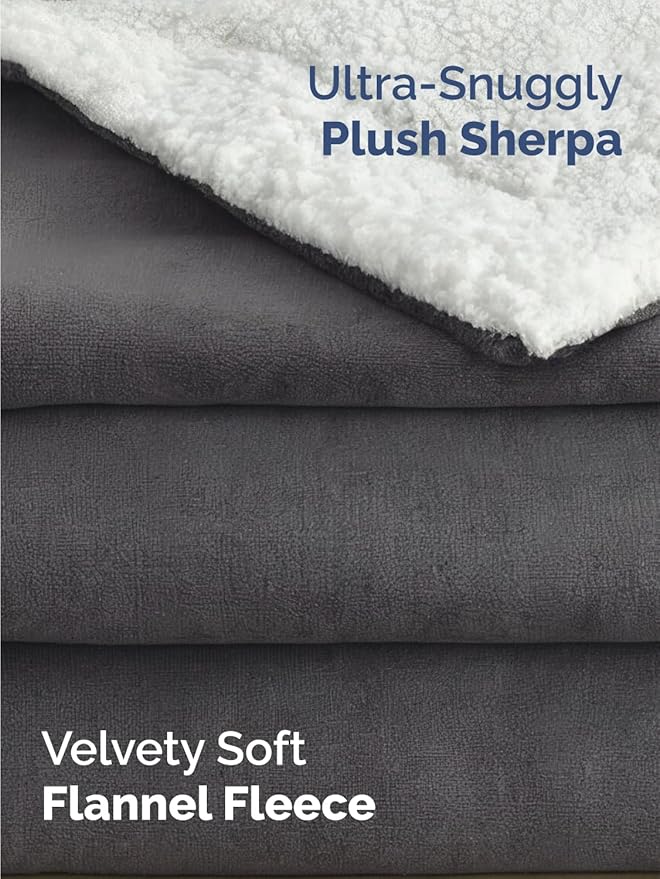 Sherpa Fleece Blanket King Size - Reversible Sherpa Fleece King Blanket - Super Soft Double Sided for Bed, Sofa, Couch - Thick, Warm, and Plush - Luxurious Bedding for Winter - Dark Grey, 90" x 108"