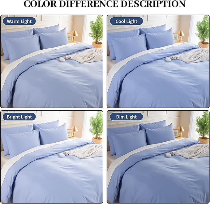 NEXHOME PRO Queen Duvet Cover Set, 100% Washed Cotton with Linen-Like Texture, Natural Organic, Breathable & Comfortable, Includes Home Bedding Set Baby Blue (No Comforter) 9090