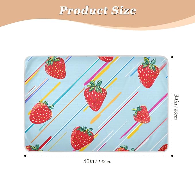 Waterproof Bed Pad Reusable Changing Pad Toddler Mattress Protector Large Pee Pad Baby Diaper Pad Soft Washable Liner Cute Strawberries and Colorful Lines
