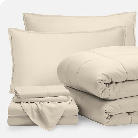 Bare Home Bed-in-A-Bag 7 Piece Comforter & Sheet Set - King - Goose Down Alternative - Ultra-Soft 1800 Premium - Bed Set (King, Sand/Sand)