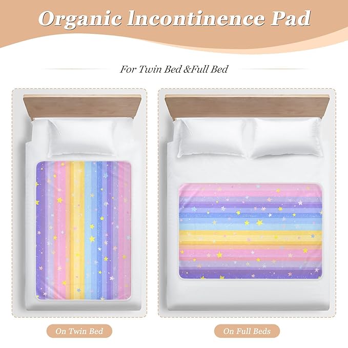 Waterproof Bed Pad Reusable Changing Pad Toddler Mattress Protector Large Pee Pad Baby Diaper Pad Soft Washable Liner Rainbow Stripes and Stars