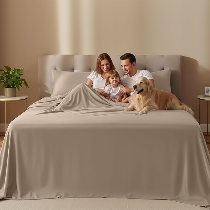 Utopia Bedding Queen Size Sheet Set – 4 Piece Bed Sheets, Soft and Breathable Microfiber, Includes 1 Fitted Sheet, 1 Flat Sheet and 2 Pillowcases – Oeko Tex (Beige)