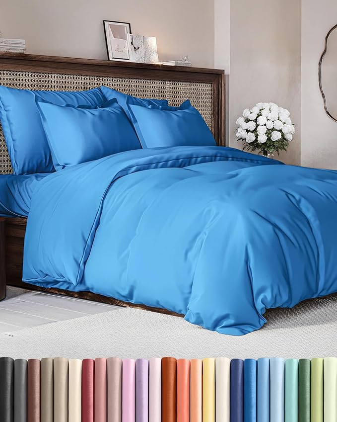 Duvet Cover King Size - Extra Soft King Size Duvet Cover - Lightweight & Breathable - Easy Care & Fade Free with Zipper Closures & Ties - 104" x 90" Inches - (Royal Blue) Comforter Not Included