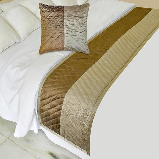 The HomeCentric King/Queen/Twin Brown Decorative Bed Runner Twin 53"x18" Bed Runner Without Pillow Cover, Solid, Chevron, Patchwork, Quilted Bed Scarf on Velvet Fabric - Plush Divide