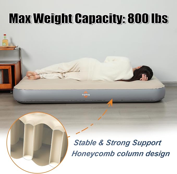 Single Size Air Mattress Inflatable Bed, Air Mattress with Built - in Electric Pump - Fast Inflation, Supports up to 650 lbs - Ideal for Camping, Home, Guests, and Portable Travel Use