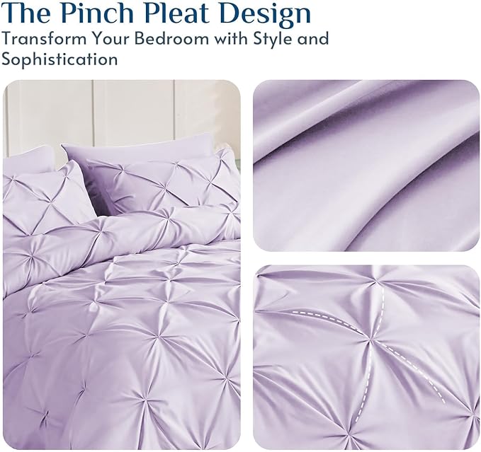 JOLLYVOGUE Full Size Comforter Sets 7 Pieces - Bed in a Bag Full for All Season, Pintuck Bedding Comforter Sets with Comforter, Flat Sheet, Fitted Sheet and Pillowcases & Shams, Light Purple
