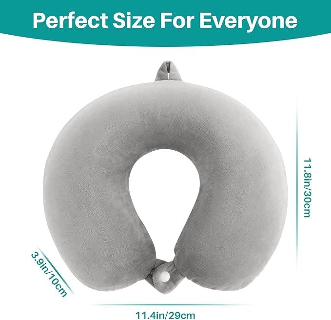 Neck Pillow for Airplane Sleeping – Memory Foam Travel Pillow with Neck & Head Support, U-Shaped Design for Long Flights, Portable Adult Neck Support Pillow with Washable Cover (Grey)
