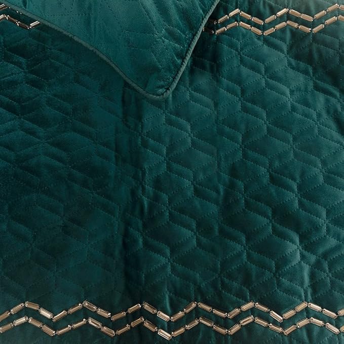 The HomeCentric King Queen Twin Teal Blue Decorative King 90"x18" Bed Runner Without Pillow Cover, Quilted & Crystals Bed Scarf on Velvet Fabric - Teal Diamond Symphony