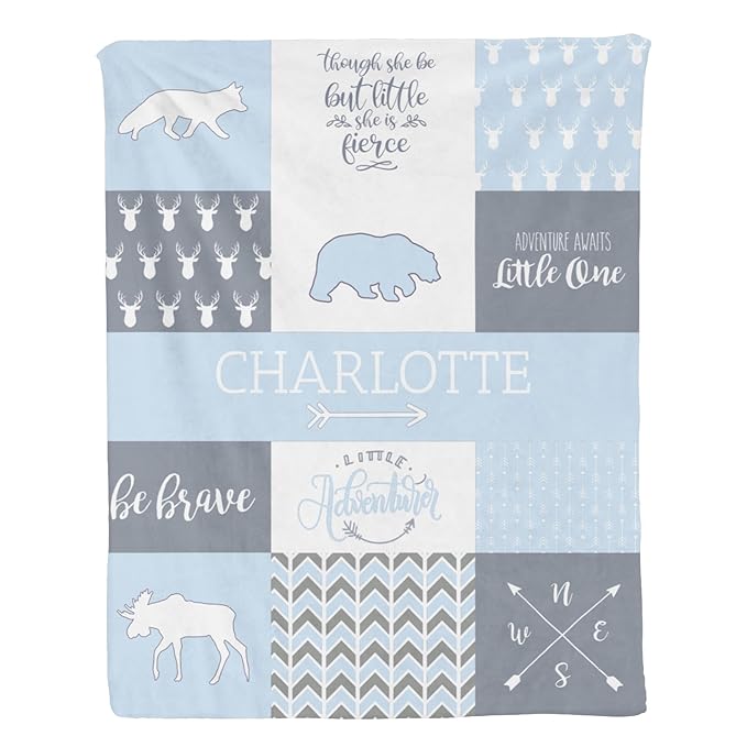 Personalized Baby Blanket Cute Animal Blanket for Girls - Soft Double Layer with Dotted Backing, Toddler to Newborn, Shower Gifts, Light Blue (35 X 45 inches)