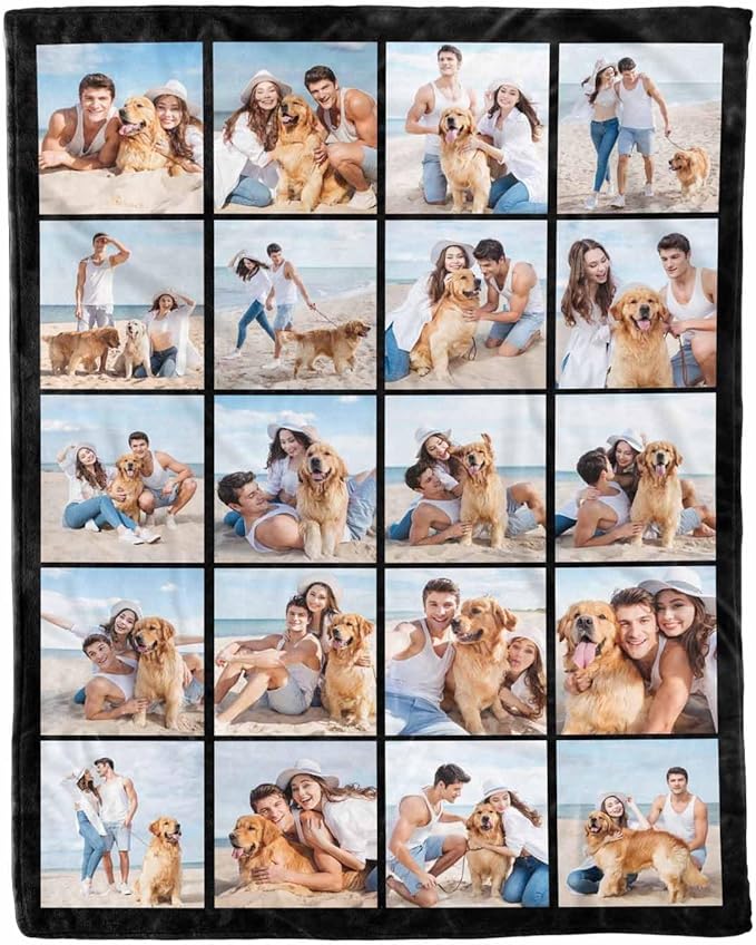 Customized Photo Blanket - 20 Picture Throw Blanket Gifts for Boyfriend, Couples, Family & Friends - 8 Sizes