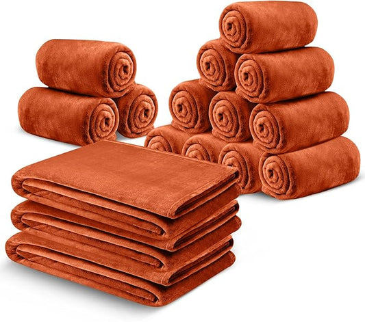 MOONLIGHT20015 Fleece Blanket 16 Pack - Soft Fluffy Rust Throw Blanket for Couch & Sofa - Lightweight Luxury 400 GSM Microfiber Fuzzy Bed Blankets and Throws (50 x 60 Inches, Throw/Travel)