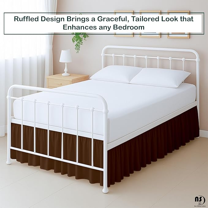 Premium Microfiber Twin XL Ruffled Bed Skirt, 21” Drop with Split Corners, Soft Wrinkle Free Bedskirt with Platform, Solid Chocolate Dust Ruffle for 39" x 80" Mattress