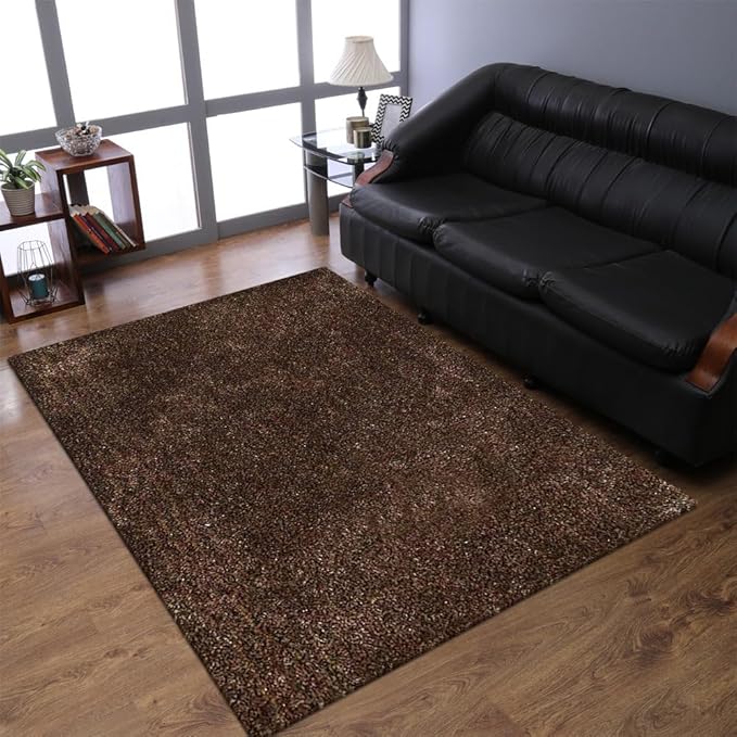 Hand Tufted SHAG Polyester ECO-Friendly Area Rugs - 8'x10', Rectangle, Beige Gray, Solid Plain Design, High Pile Thick Handmade Anti Skid Rugs for Living Room, Bed Room K00111