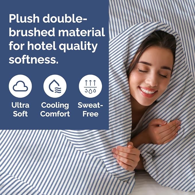 Duvet Cover Cal King Size - Extra Soft Cal King Size Duvet Cover - Lightweight, Breathable & Fade Free with Zipper Closures and Ties - 104" x 98" Inches - (Blue Stripes 2) Comforter Not Included