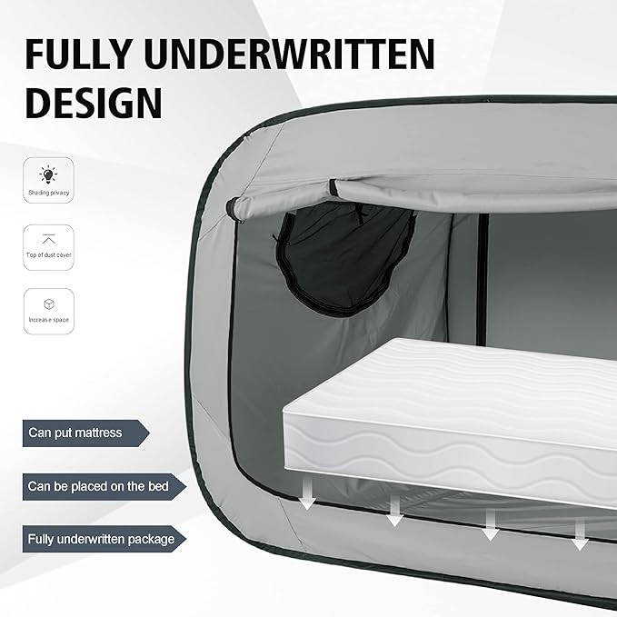 Bed Tent Twin Bed Canopy Portable Dream Tent for Adult Indoor Sleeping Tents with 2 Doors Breathable Private Space Tents, Grey
