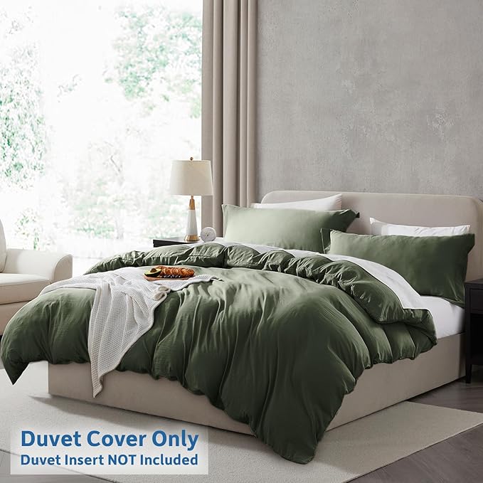 Nestl Olive Green Duvet Cover Queen Size - Soft Prewashed Queen Duvet Cover Set, 3 Piece, with Zipper Closure, 1 Duvet Cover 90x90 inches and 2 Pillow Shams