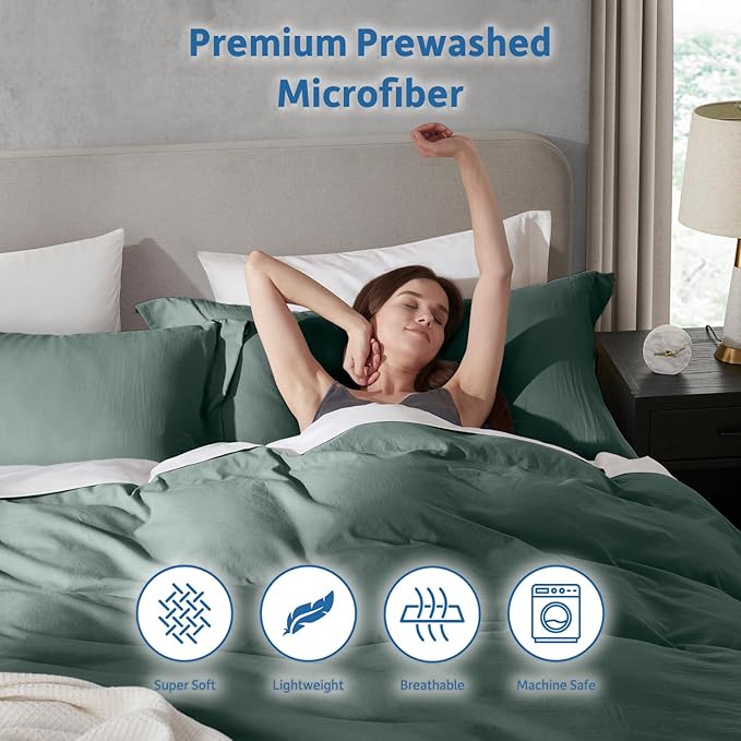 Nestl Forest Green Duvet Cover Full Size - Soft Prewashed Full Size Duvet Cover Set, 3 Piece, with Zipper Closure, 1 Duvet Cover 80x90 inches and 2 Pillow Shams