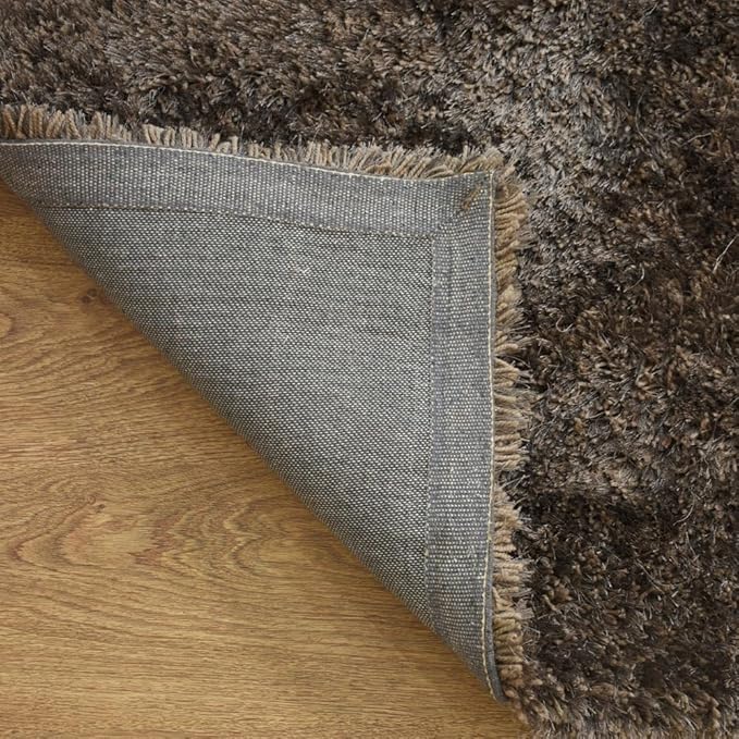 Hand Tufted SHAG Polyester ECO-Friendly Area Rugs - 3'11''x5'7'', Rectangle, Dark Brown Beige, Solid Plain Design, High Pile Thick Handmade Anti Skid Rugs for Living Room K00111