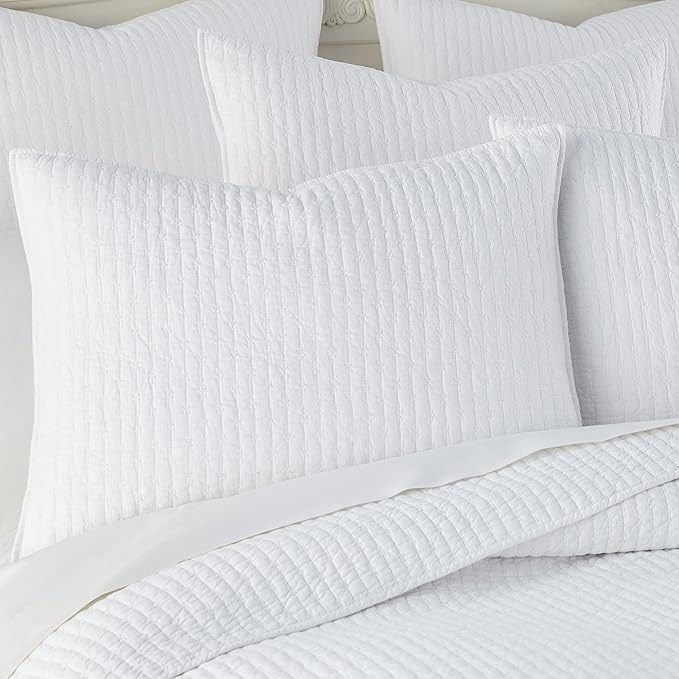 Levtex Home Cross Stitch Reversible Twin Bedspread Set (84x104in) with 1 Pillow Sham (26x20in) - Stitch Texture - Bright White - Cotton Twin Size Bedspread Set - Lightweight, Soft, Pre-Washed