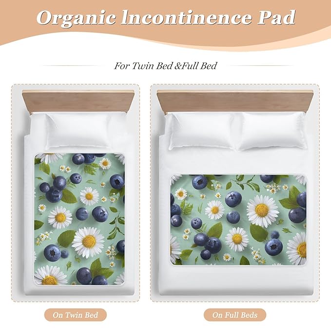 Waterproof Bed Pad Reusable Changing Pad Toddler Mattress Protector Large Pee Pad Baby Diaper Pad Soft Washable Liner Blue Blueberries and Daisies