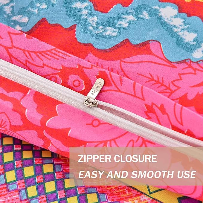 Nanko Twin XL Size Duvet Cover Set Boho Red and Green Colorful Striped Print Luxury Soft Microfiber Bedding Comforter Cover with Zipper Ties - Bohemian Western Bed Sets for Men and Women 2pcs 68 x 90