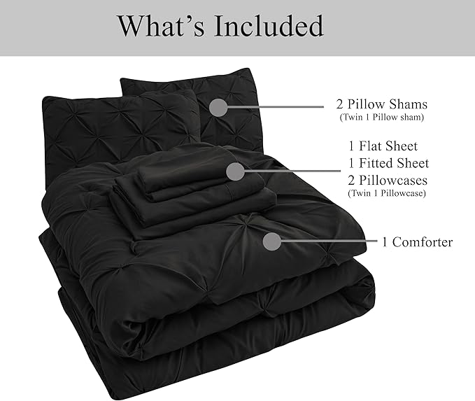 LANE LINEN 5 Piece Twin Size Comforter Set - Hotel Style Black Twin Comforter Set with Sheets - All-Season Trendy Design, Deep Pocket Sheets, Pillowcases & Shams - Super-Soft, Durable & Comfy Bedding | Deep pocket sheets, Hotel soft feel, All season co...