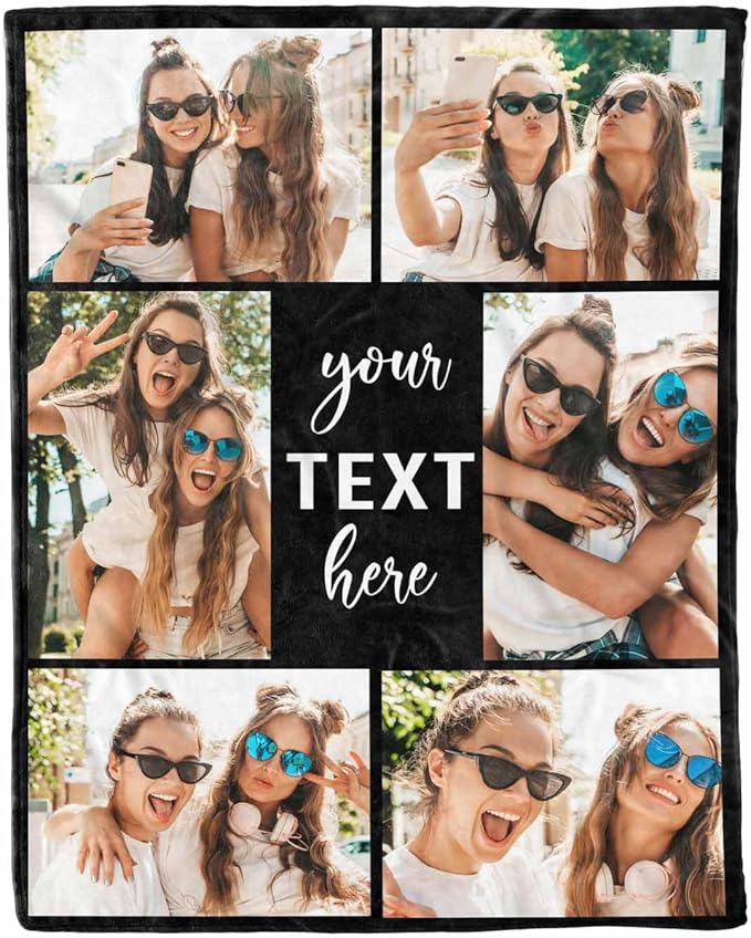 Customized Photo Blanket - 6 Pictures Personalized for BFF, Sister, Besties - Unique Gifts - Collage Blanket with Photos - 8