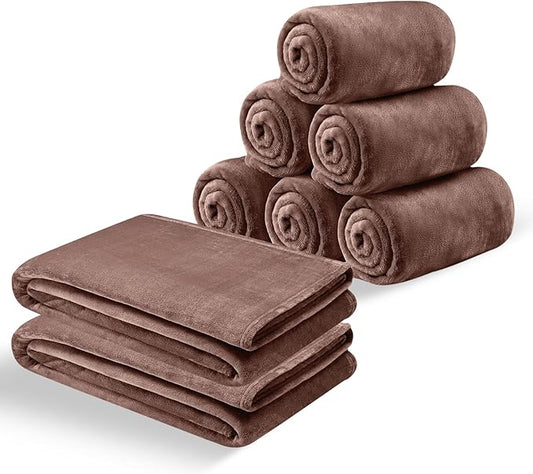 MOONLIGHT20015 Fleece Blanket Queen Size 8 Pack - Soft Fluffy Coffee Throw Blanket for Couch & Sofa, Lightweight Luxury 400 GSM Microfiber Fuzzy Bed Blankets and Throws (90 x 90 Inches, Queen)