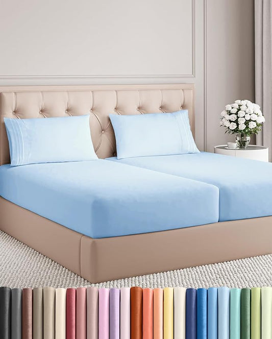 Split King Size 5 Piece Sheet Set - Comfy Breathable & Cooling Bed Sheets Set - Hotel Luxury Bedding for Women, Men, Kids, Teens, Boys & Girls - Deep Pockets and Wrinkle Free - Oeko-Tex - Light Blue