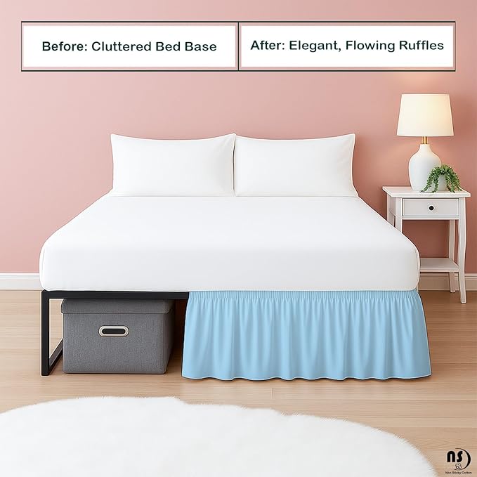 Premium Microfiber Full XL Ruffled Bed Skirt, 12” Drop with Split Corners, Soft Wrinkle Free Bedskirt with Platform, Solid Light Blue Dust Ruffle for 54" x 80" Mattress