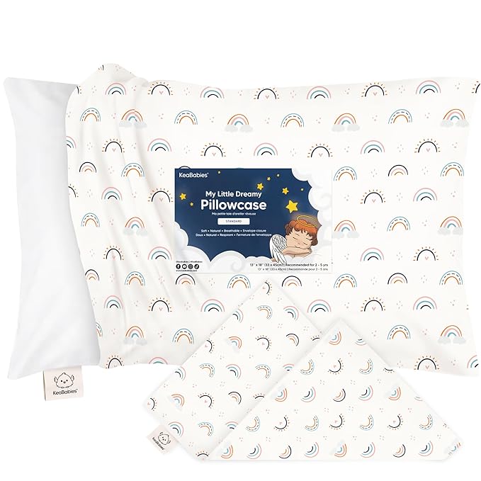 KeaBabies Toddler Pillowcase 13"x18" - Organic Cotton Toddler Pillowcase for Kids, Boys,Girls,Soft & Durable Cotton Cover for Miniature Sleepy Pillows,Cute Colors,Pillow Sold Separately(Jolly Rainbow)