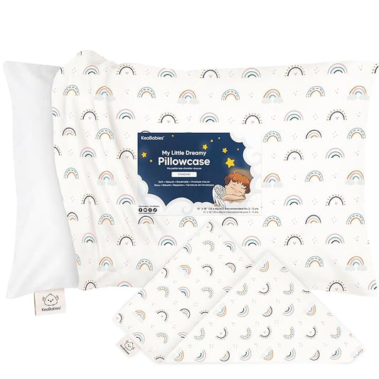 KeaBabies Toddler Pillowcase 13"x18" - Organic Cotton Toddler Pillowcase for Kids, Boys,Girls,Soft & Durable Cotton Cover for Miniature Sleepy Pillows,Cute Colors,Pillow Sold Separately(Jolly Rainbow)