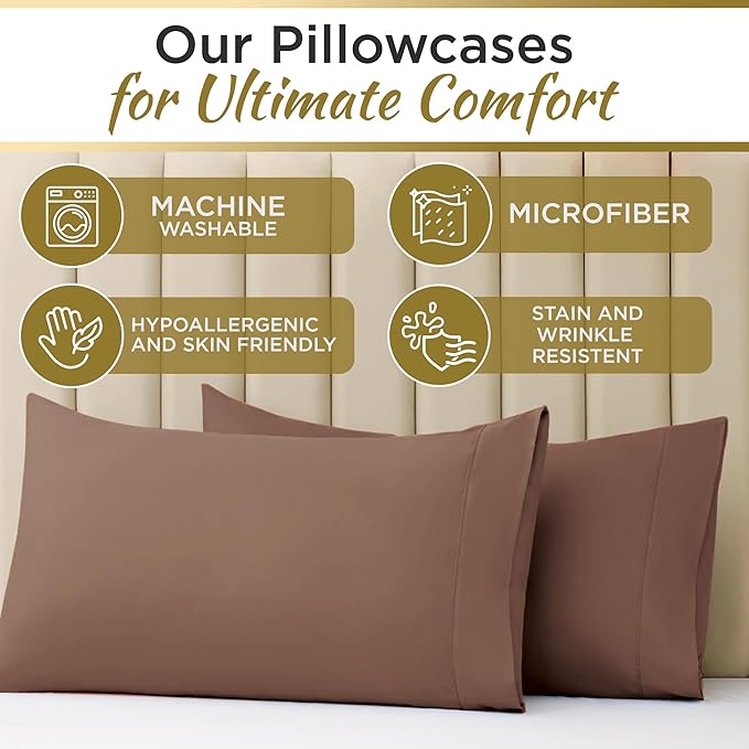 Twin XL 100% Microfiber Double Brushed Sheet Set - Extra-Soft & Wrinkle-Free - 15" Deep Pockets, 39" x 80" - Ideal for Dorms, Hospitals & Split King Beds - 3 PC Set (Twin XL, Mocha)