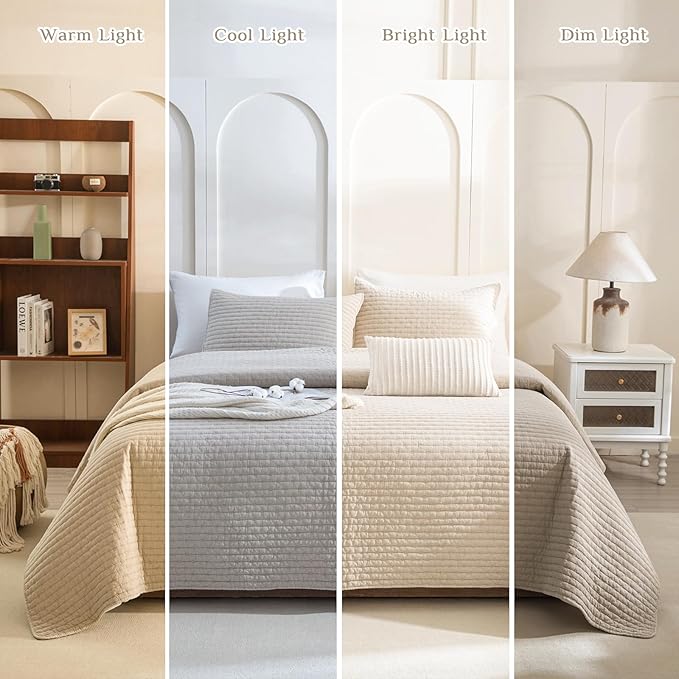 CozyTide Oversized King Quilt 118"x106",Stone-Washed Cotton Wheat California Oversized King Bedspread,Soft Lightweight Extra Large Farmhouse Boho Bedspread & Coverlet Bedding Sets 3 Pieces