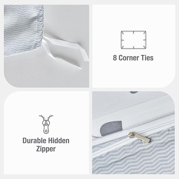 Lekesky Reversible Duvet Cover King Size, White Grey Tree Branch Pattern Comforter Cover King 3pc Super Soft Microfiber Breathable Botanical Bedding Sets with Zipper Ties