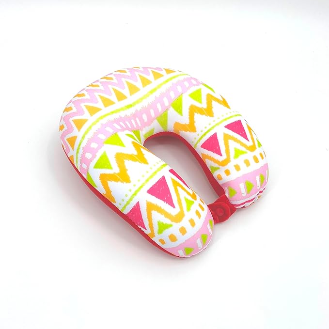 Bookishbunny U Shaped Micro Beads Microbead Neck Head Support Travel Pillow, 12"x12"x4" (WavePinkRed)