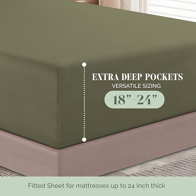 Elegant Comfort Luxurious 1500 Premium Hotel Quality Microfiber 4-Piece Sheet Set, 18-24 Inches Deep - Extra Deep Pocket Sheets - Ultra Soft 4PC Deep Pocket Sheets, California King, Sage/Green