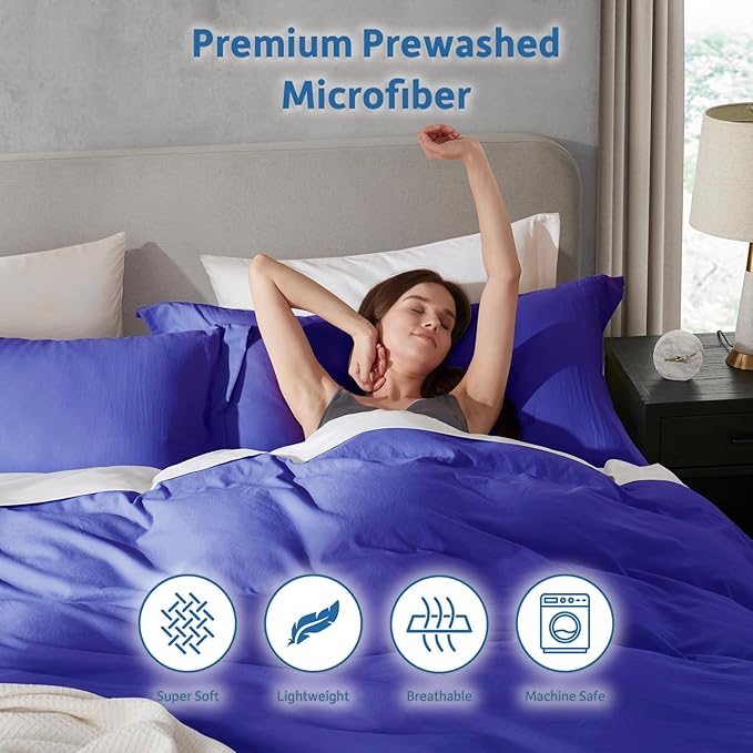 Nestl Royal Blue Duvet Cover Full Size - Soft Prewashed Full Size Duvet Cover Set, 3 Piece, with Zipper Closure, 1 Duvet Cover 80x90 inches and 2 Pillow Shams