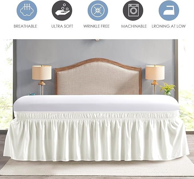 FreshCulture Twin Bed Skirt, Elastic Wrap Around Bed Skirt Twin Size, Bed Skirts for Adjustable Bed, Easy Fit with 22 Inch Drop Length, Hotel Quality Dust Ruffle for Twin Bed (Ivory)