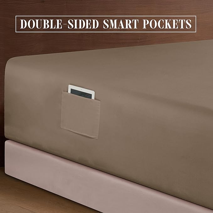 Elegant Comfort Luxurious 1500 Premium Hotel Quality Microfiber 4-Piece Sheet Set, 18-24 Inches Deep - Extra Deep Pocket Sheets - Ultra Soft 4PC Deep Pocket Sheets, Twin/Twin XL, Taupe