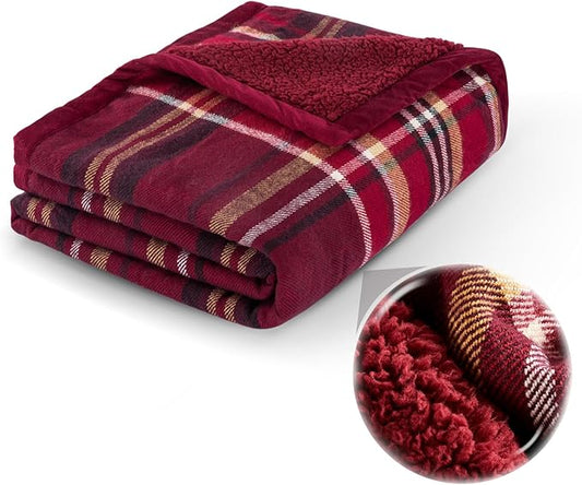 Sophia & William Throw Blanket for Couch Sofa(50x60 Inches) - Reversible Fluffy Soft Blanket, Gifts for Women, Red